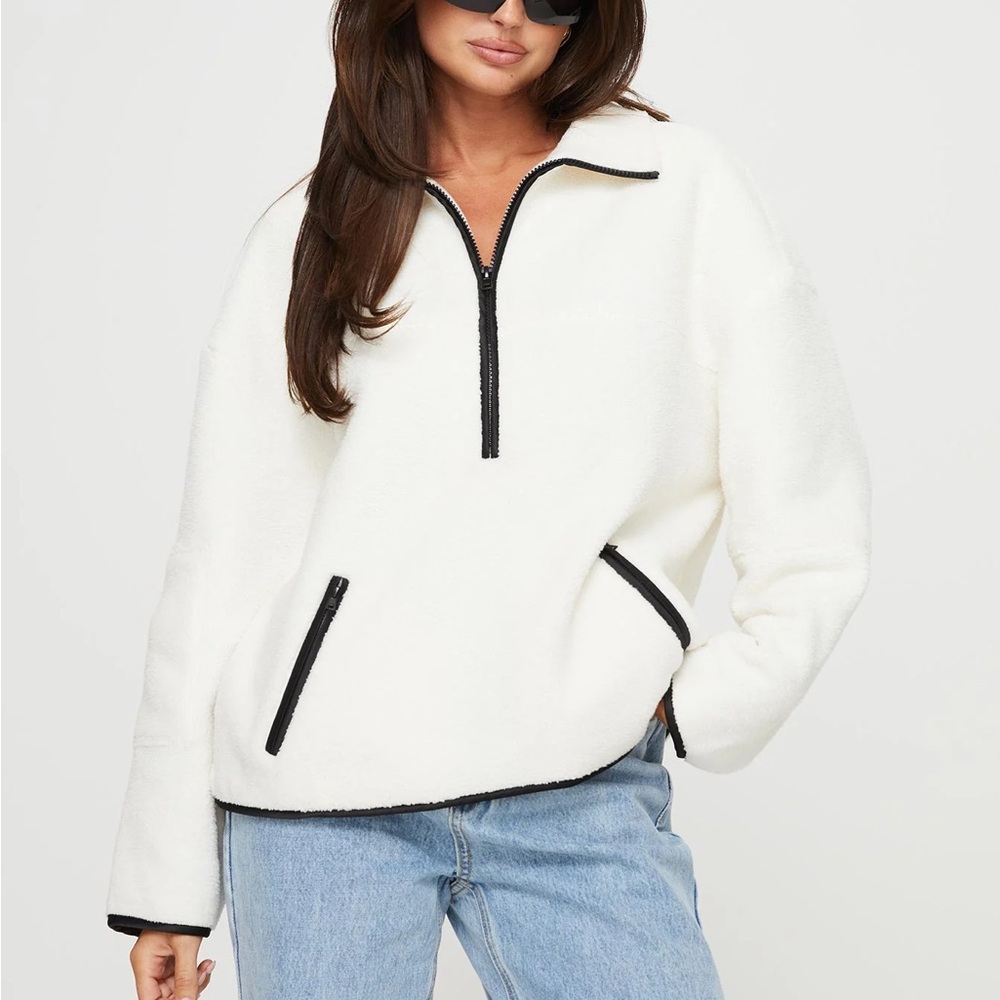 Princess Polly Samuel Polar Fleece Sweater Cream